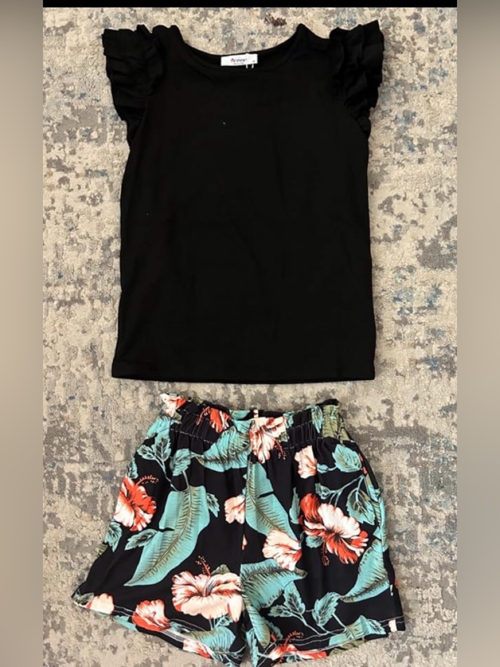 Girls Black Floral-Print Elastic Waist Shorts - Tropical Print